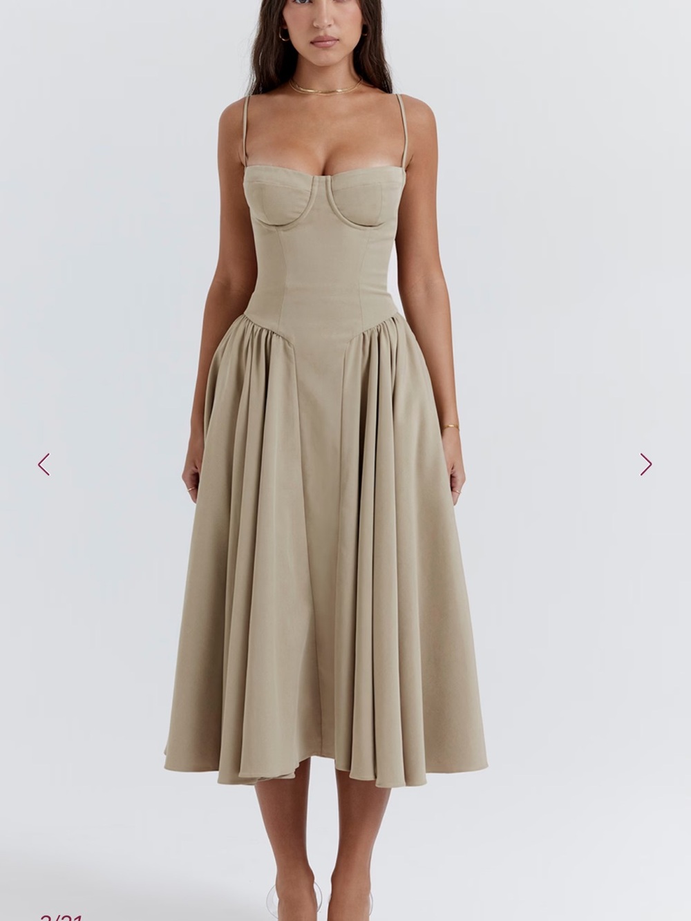 House of CB “SAMARIA” Taupe Midi sundress Dress with Corset Bodice - Picture 4 of 11